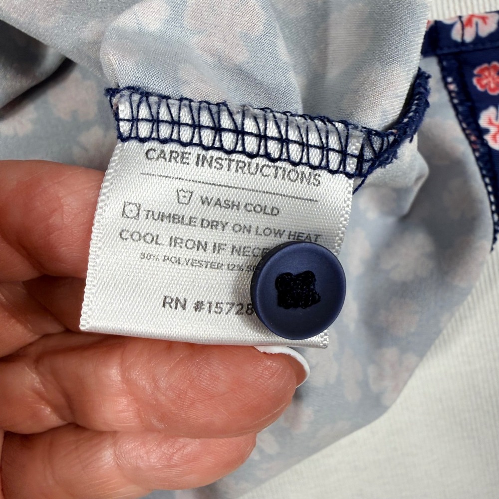 Mizzen + Main Polo Shirt S Navy Blue Floral Short Sleeve Trim Fit Performance - Picture 5 of 11